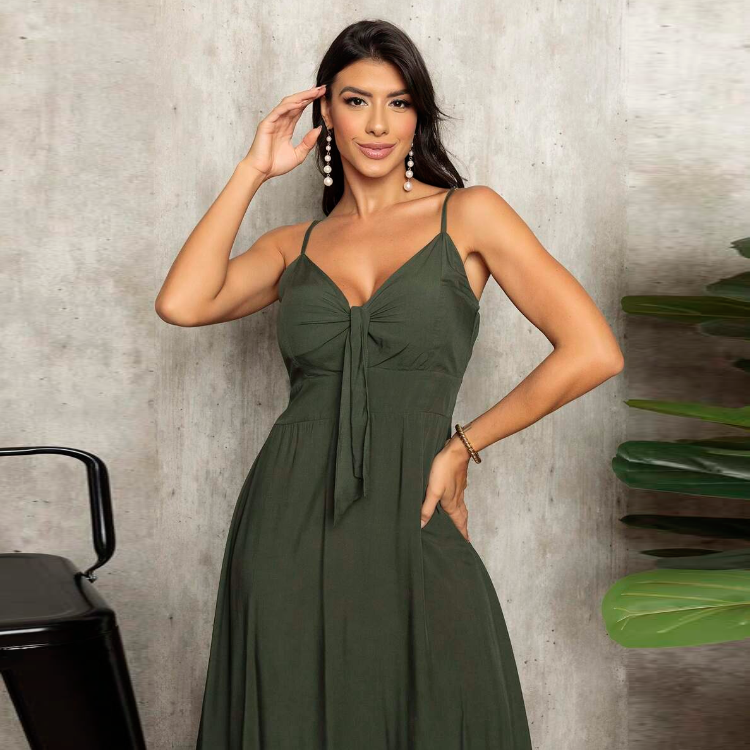 Vestido de Linho Verde Militar Rachele