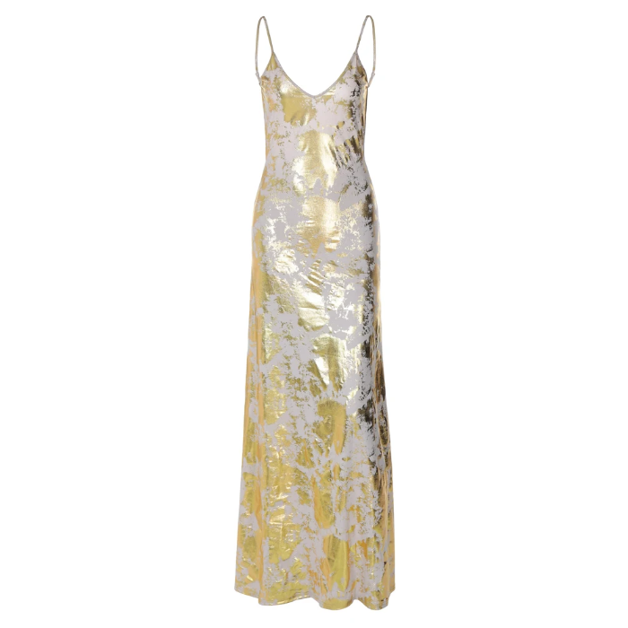 Vestido Longo com Folheado Dourado Paolina - Lunna Glow