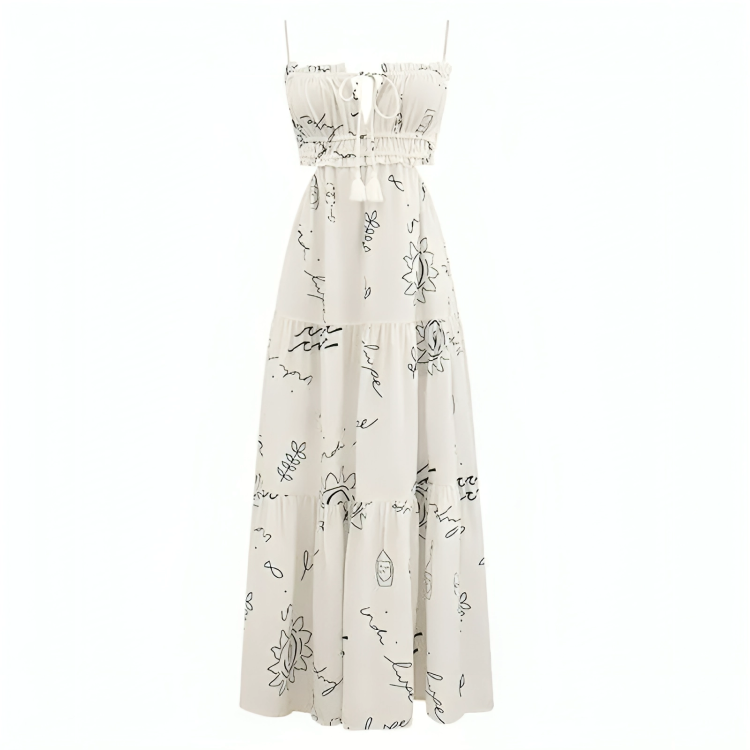 Vestido Longo Branco Estampado Lucy - Lunna Glow