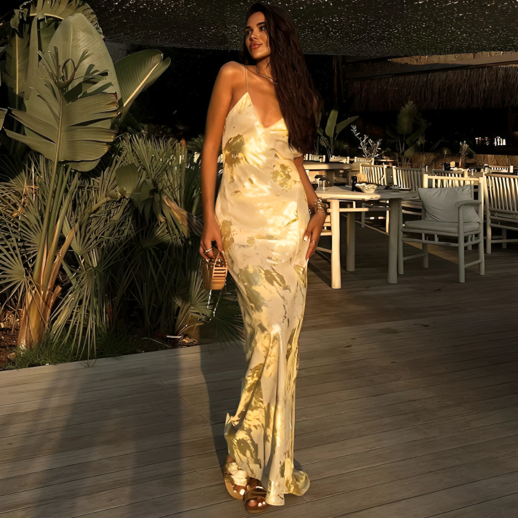 Vestido Longo com Folheado Dourado Paolina - Lunna Glow