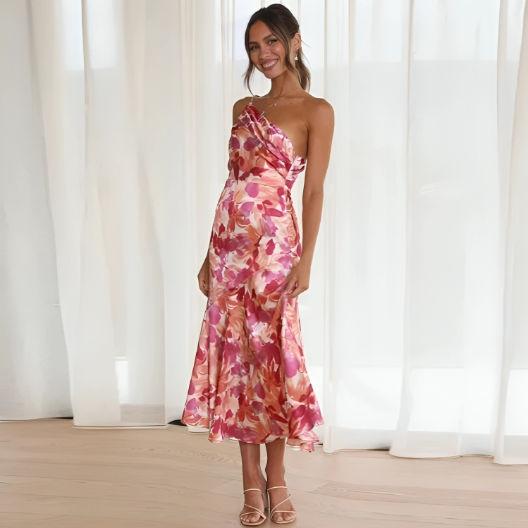 Vestido Midi Floral Ombro Único Valentina - Lunna Glow