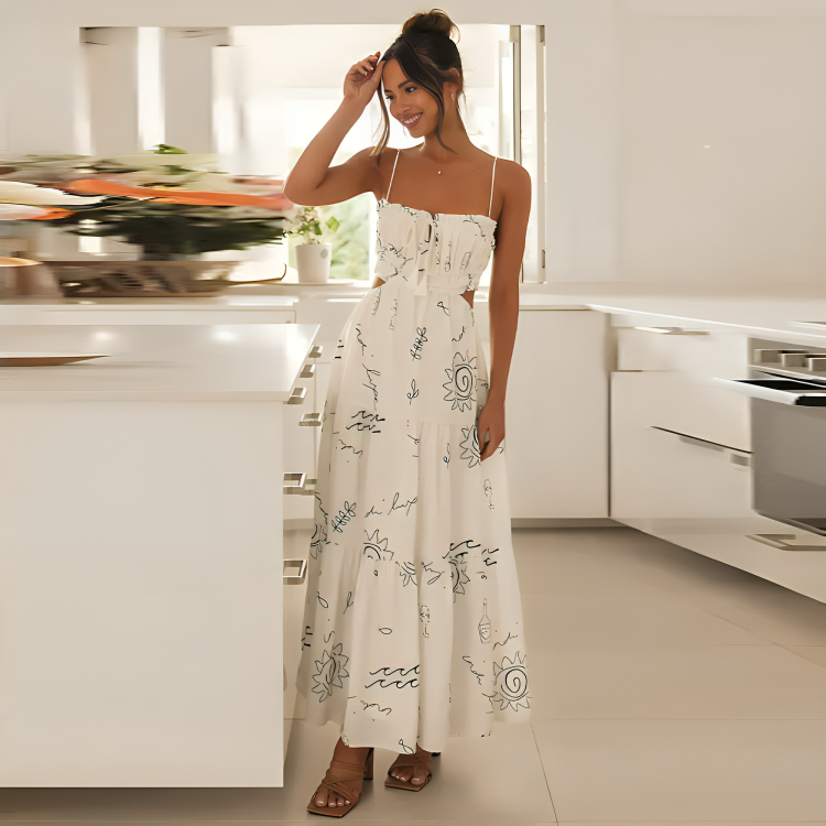 Vestido Longo Branco Estampado Lucy - Lunna Glow