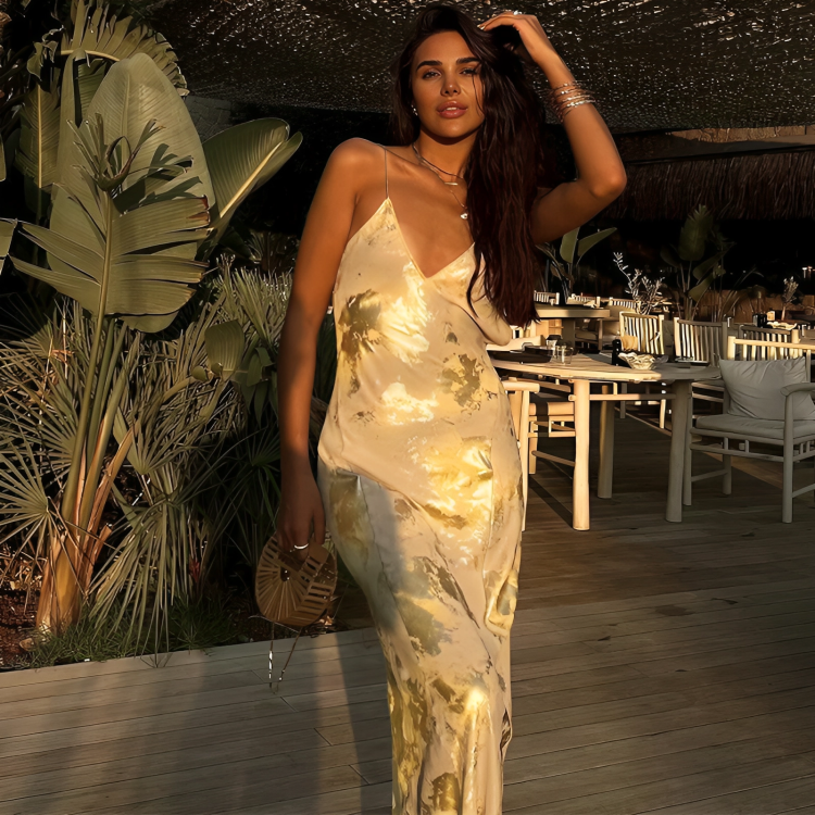 Vestido Longo com Folheado Dourado Paolina - Lunna Glow