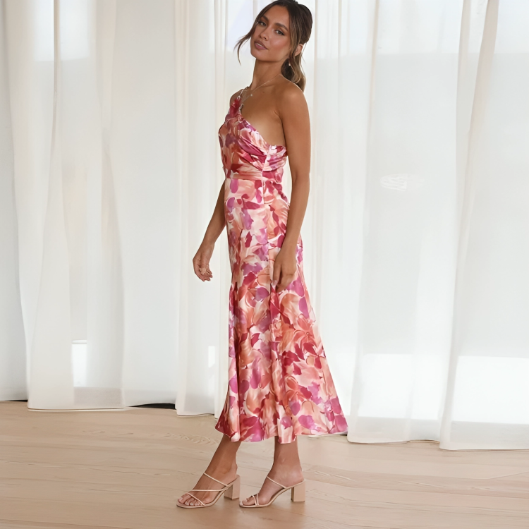 Vestido Midi Floral Ombro Único Valentina - Lunna Glow